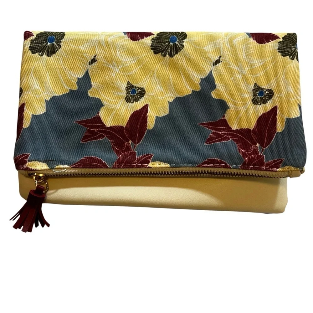 Rachel Pally Reversible Zahara Clutch Bag Floral Bloom Clutch, Fold-Over Tassel